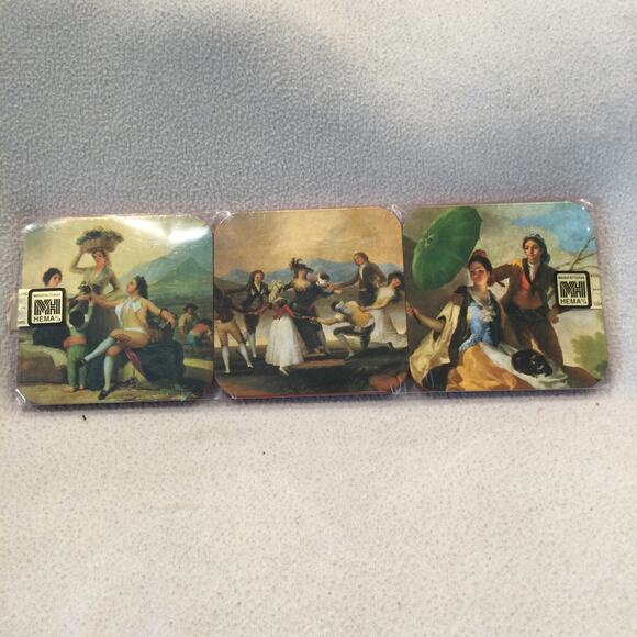 Vtg HEMA Goya Artwork Spain Drink Coasters Set Of 6 In Original Package NEW Red - Picture 1 of 9